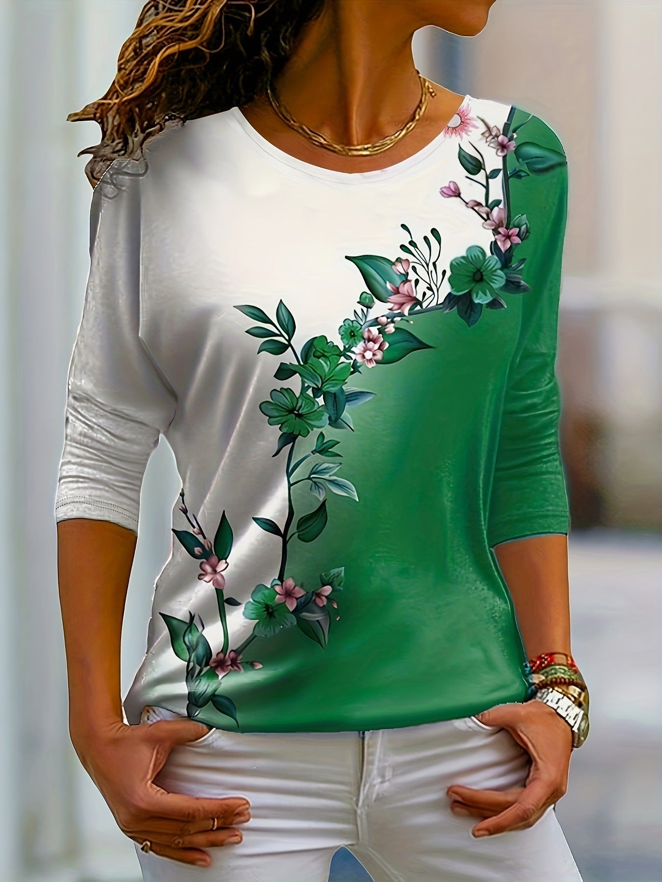 Lila Bloemen Color-Block Top