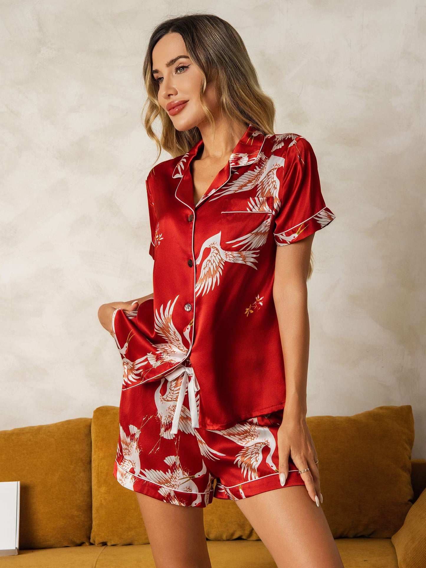 19Momme Ensemble pyjama en soie pure avec imprimé animal et short