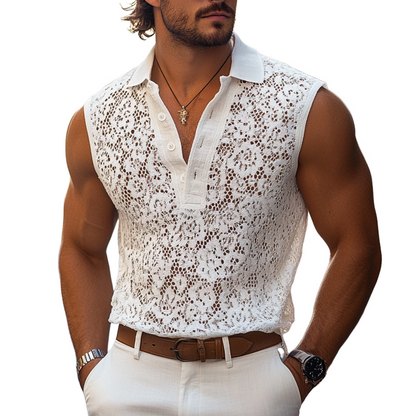 Herenmode Kanten Revers Mouwloze Casual Tanktop MTA1217E3Z