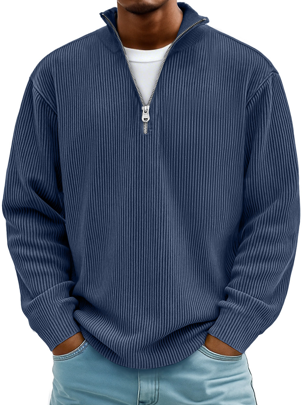 Milo™ Casual geribbeld shirt met lange mouwen en rits