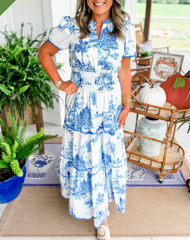 Alexia™ – Vintage Toile Print Maxi Jurk voor Moeiteloze Elegantie