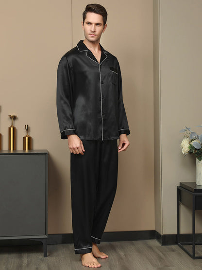 Luxe zijden pyjamaset voor heren met revers, 2-delig