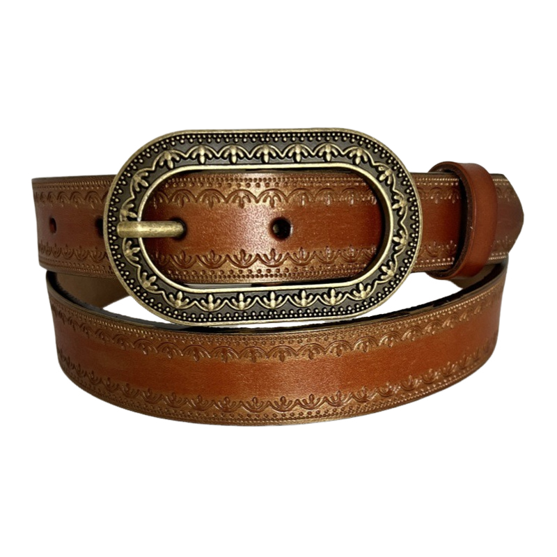 Herren Vintage Used-Optik Graviert Geprägter Echtledergürtel 44748904U