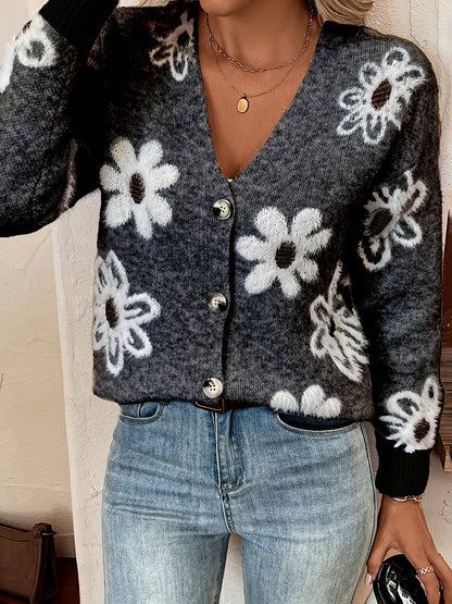 Pascale | Strikket Cardigan med Blomsterprint