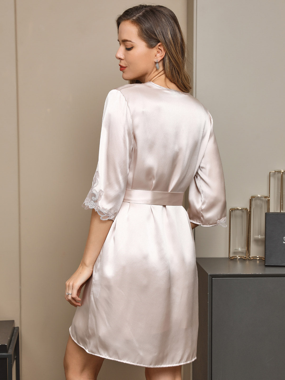 Zijden Nachtjapon en Kimono Kant 2-delige Set