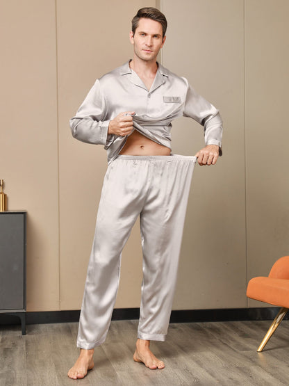 Ensemble Pyjama à Manches Longues à Revers pour Homme en Soie