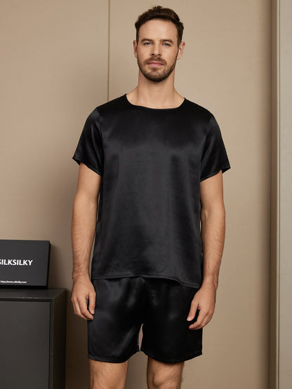 Casual pyjamaset voor heren, van pure zijde, met korte mouwen