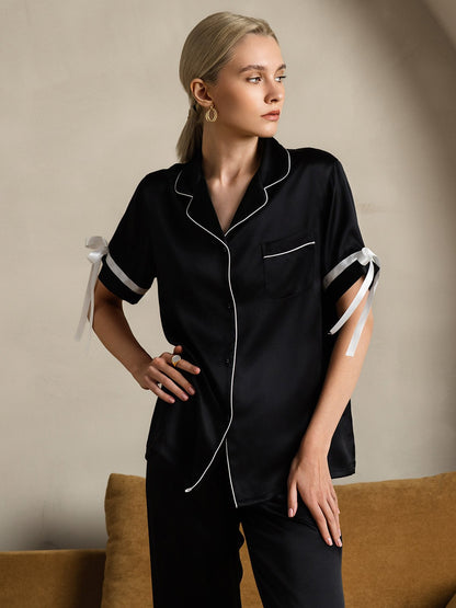 Pure Soie Courtes Manches Pantalon Pyjama Set