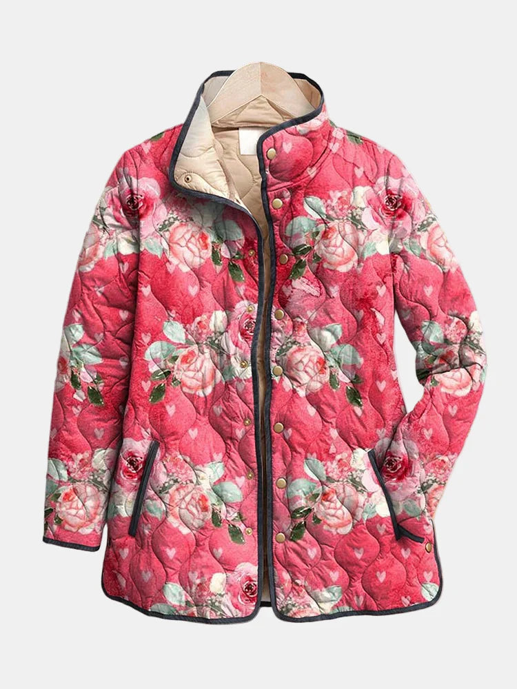 Freya | Charmante gesteppte Jacke mit rosafarbenem Blumenmuster