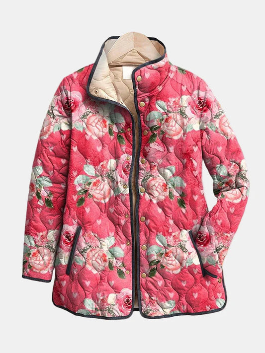 Freya | Charmante gewatteerde jas met roze bloemenprint