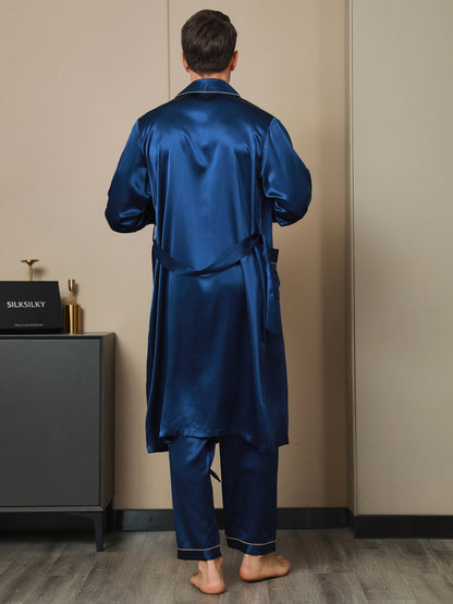 Peignoir Ceinturée à Col Revers En Pure Soie (Sans Pantalon)