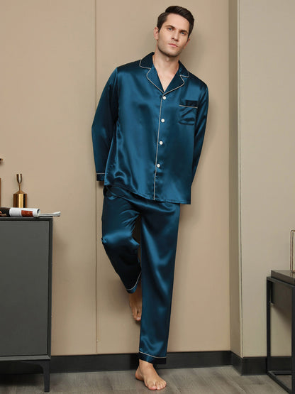 Luxe zijden pyjamaset voor heren met revers, 2-delig