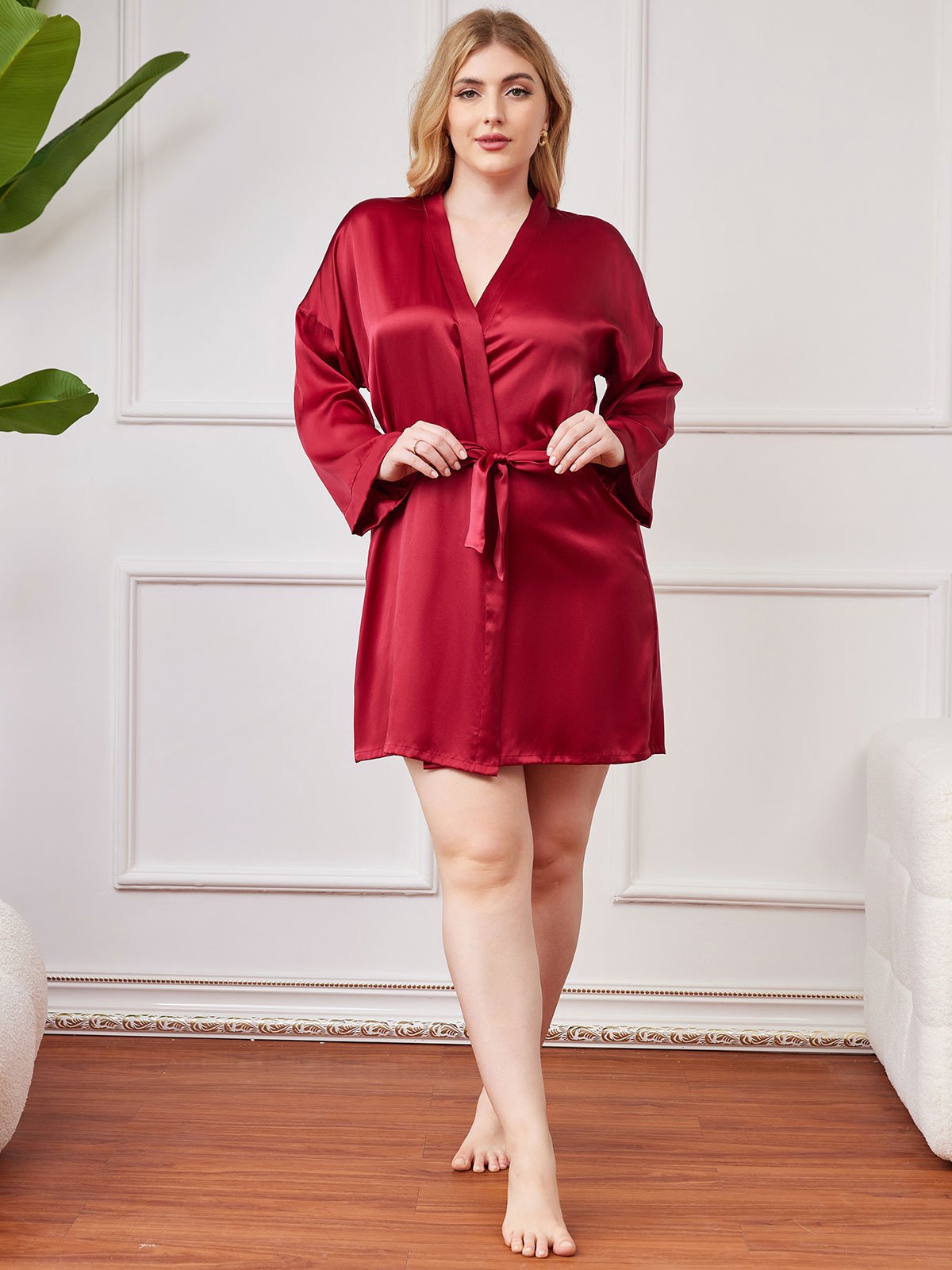 Glanzend Puur Zijden Kimono Badjas Plus Size voor Dames