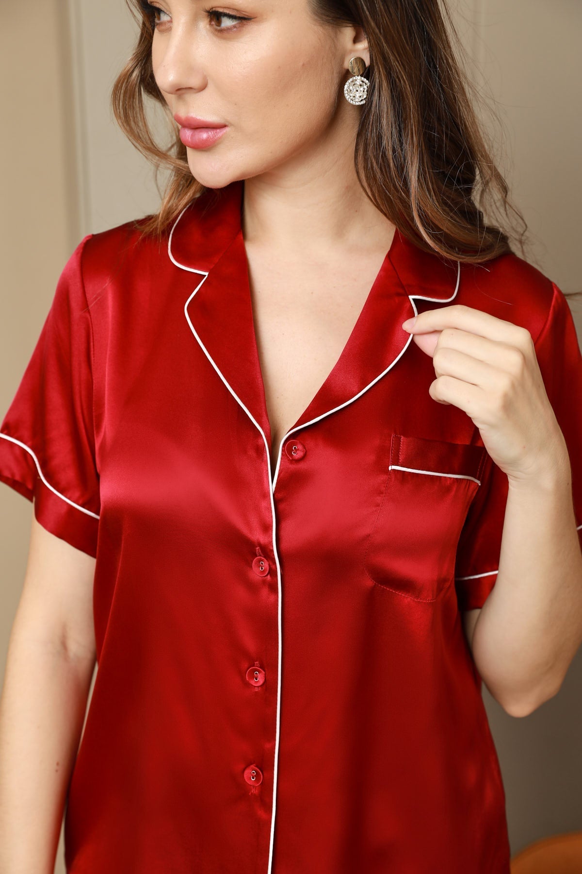 Pyjama en Soie Pure Ensemble de Pyjama Court 2Pcs