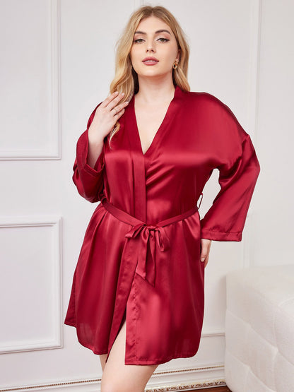 Glanzend Puur Zijden Kimono Badjas Plus Size voor Dames