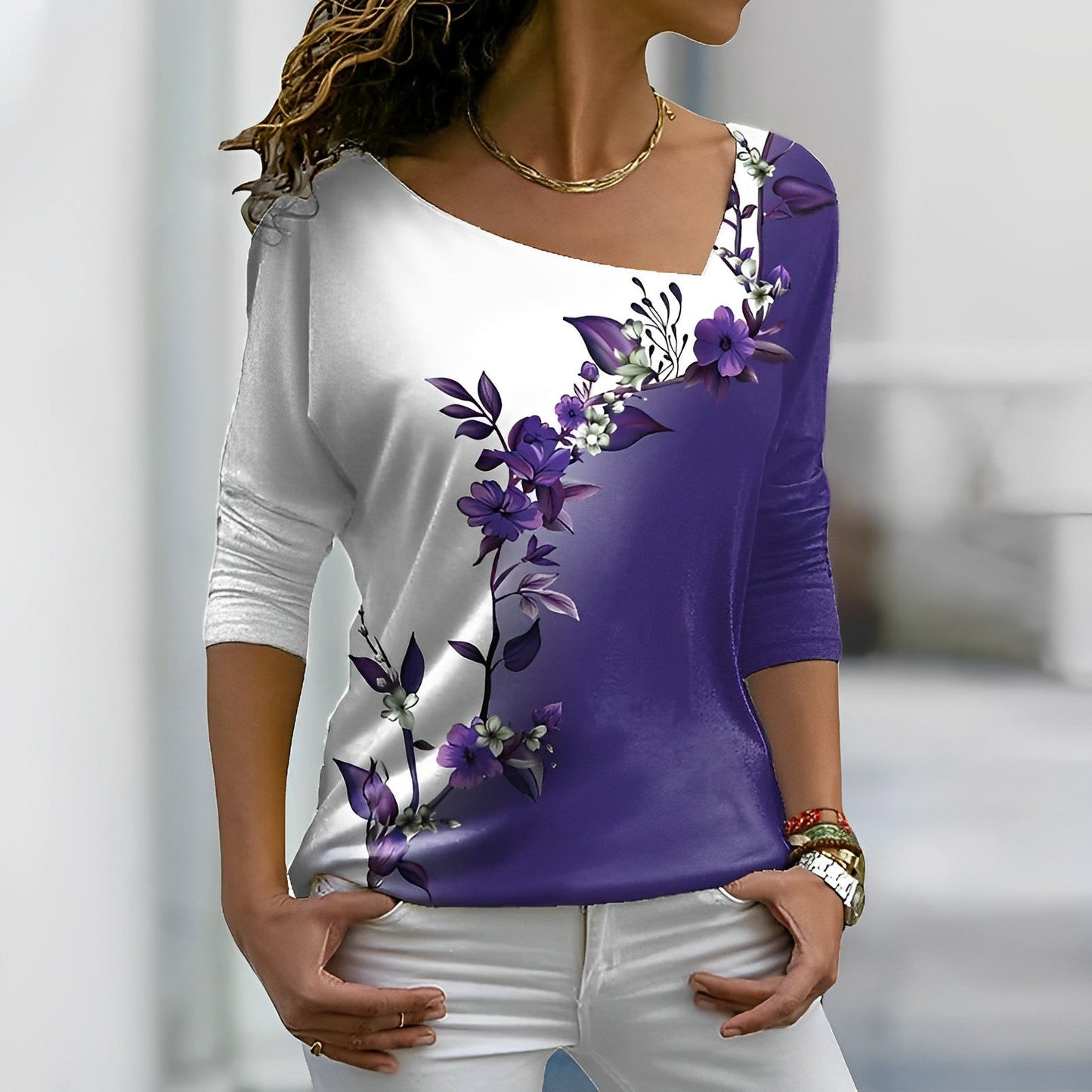 Bloemen Contrastkleur Kunst T-shirt