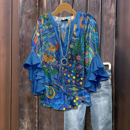 Katharina - Vintage Blouse met Abstract Patroon