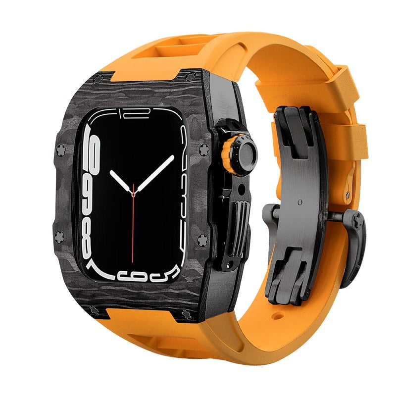 Koolstofvezel en titanium behuizing met fluorrubberen band voor Apple Watch 44/45 mm