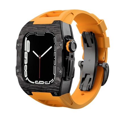 Koolstofvezel en titanium behuizing met fluorrubberen band voor Apple Watch 44/45 mm