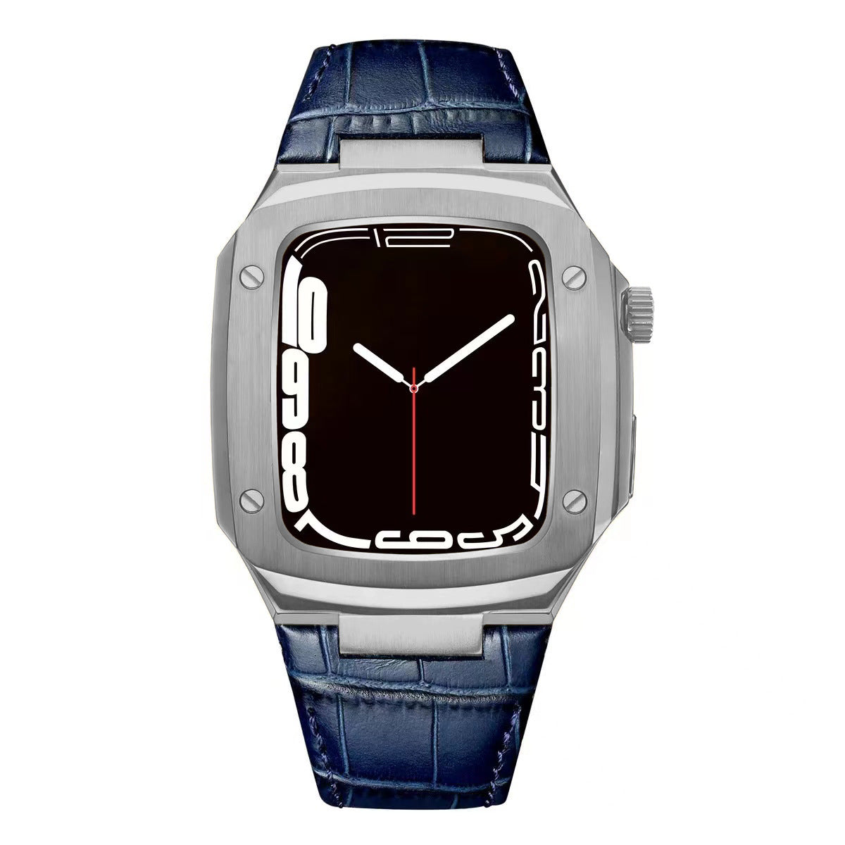 Luxuriöses Metallgehäuse mit Lederarmband für Apple Watch Serie 40/41/44/45 mm
