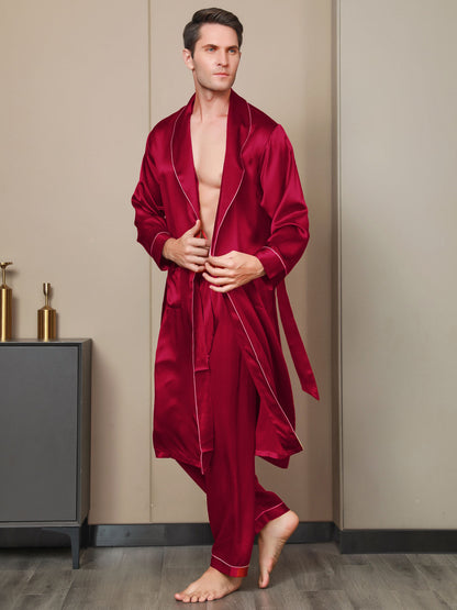 Peignoir Ceinturée à Col Revers En Pure Soie (Sans Pantalon)