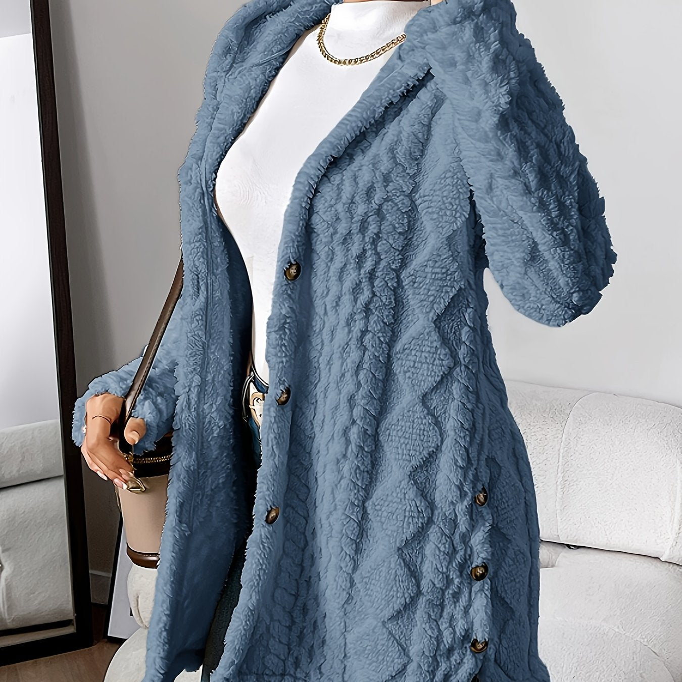 Paula™ - Flauschige Kapuzenstrickjacke mit Diamantmuster