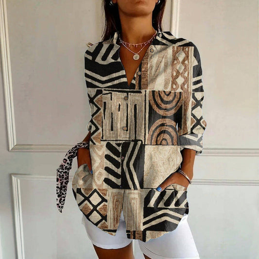 Vintage Blouse Met Abstracte Print