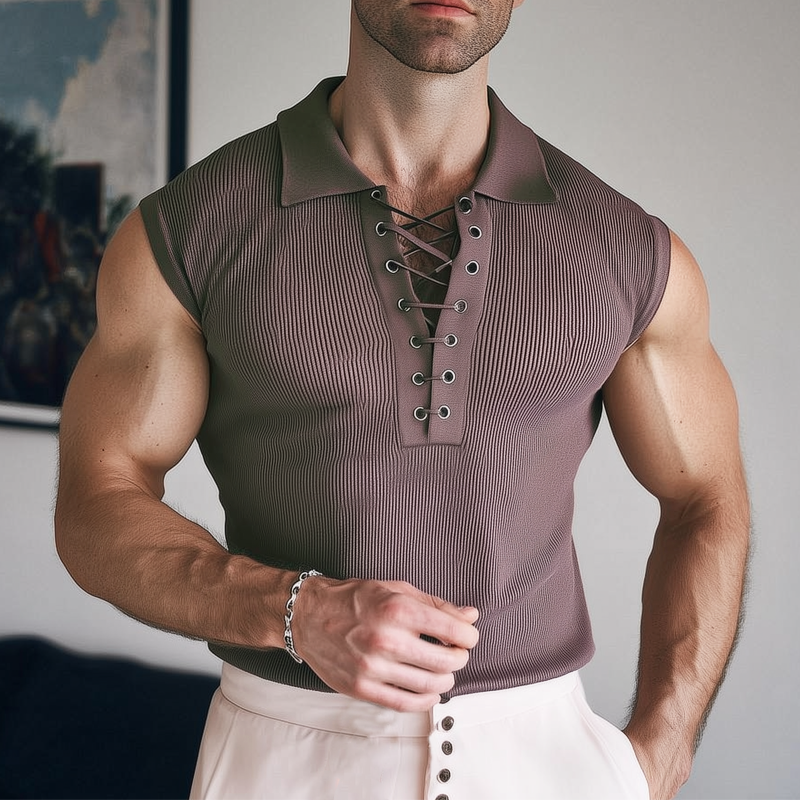 Men's Summer Classic Solid Color V-Neck Knitted Tank Top MTA0710G2U
