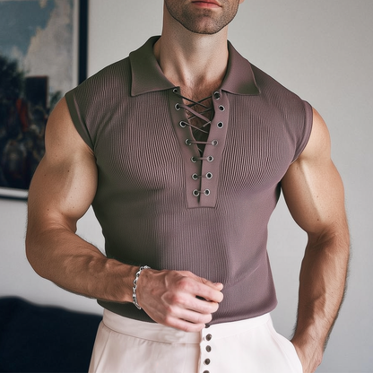 Men's Summer Classic Solid Color V-Neck Knitted Tank Top MTA0710G2U