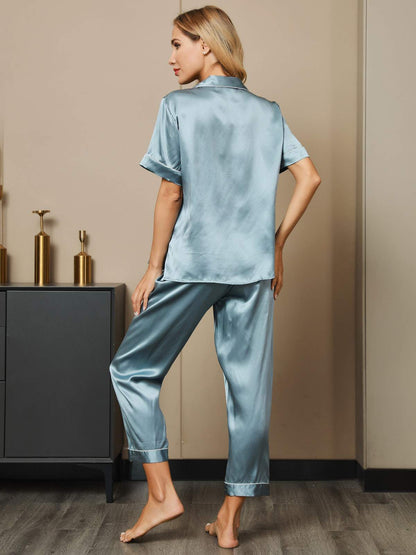 Ensemble de Pyjama en Pure Soie avec Passepoil 2Pcs