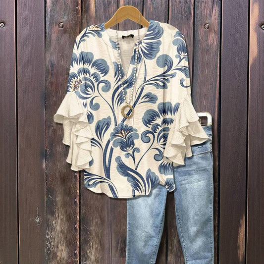 Bibi™ - ELEGANT BLOUSE WITH RETRO FLORAL PATTERN