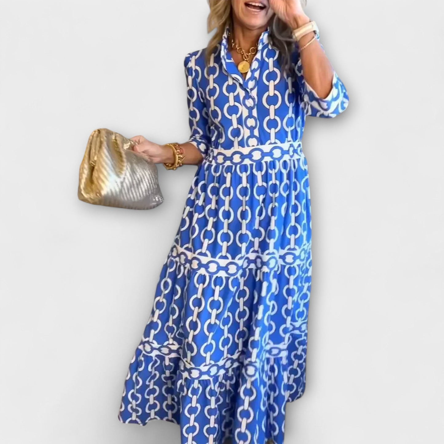 Tiffany™ – Polished Chain-Print Midi Shirt Dress