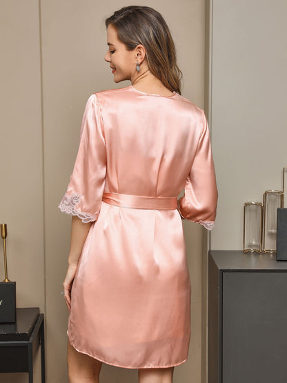 Zijden Nachtjapon en Kimono Kant 2-delige Set