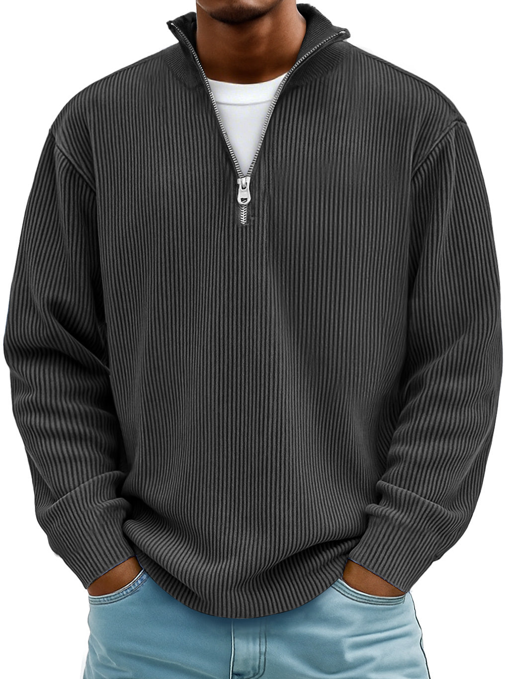Milo™ Casual geribbeld shirt met lange mouwen en rits