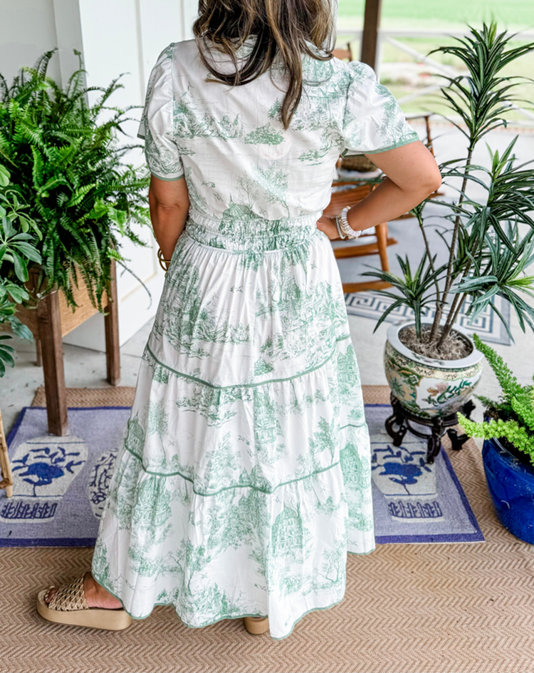 Alexia™ – Vintage Toile Print Maxi Jurk voor Moeiteloze Elegantie