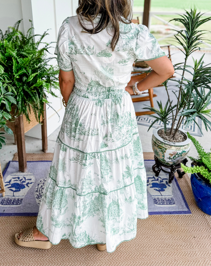Alexia™ – Vintage Toile Print Maxi Jurk voor Moeiteloze Elegantie