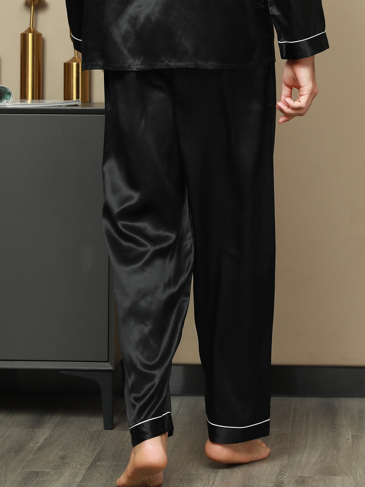 Men's pure silk pyjama bottoms with elastic waistband