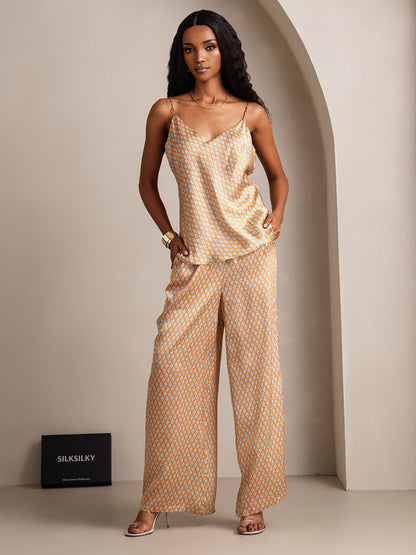 Pyjama van pure zijde met camisole en wijde broek
