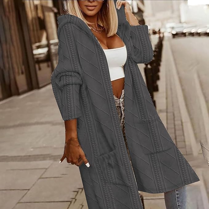 Cytheria – Langärmlige Zopfmuster-Strickjacke mit Kapuze