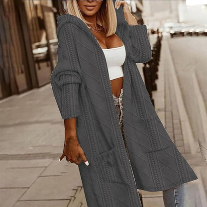 Cytheria – Langärmlige Zopfmuster-Strickjacke mit Kapuze