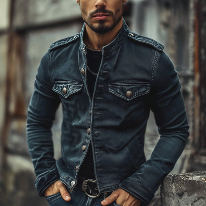 Herren Vintage Jeansjacke mit Stehkragen
