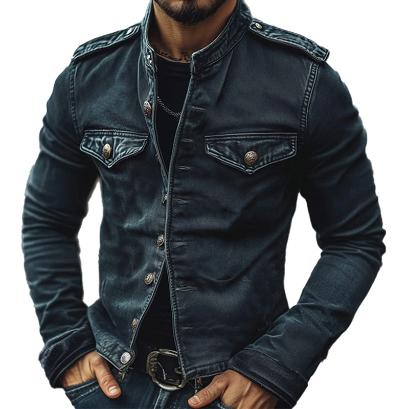 Herren Vintage Jeansjacke mit Stehkragen