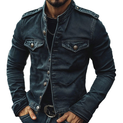 Herren Vintage Jeansjacke mit Stehkragen