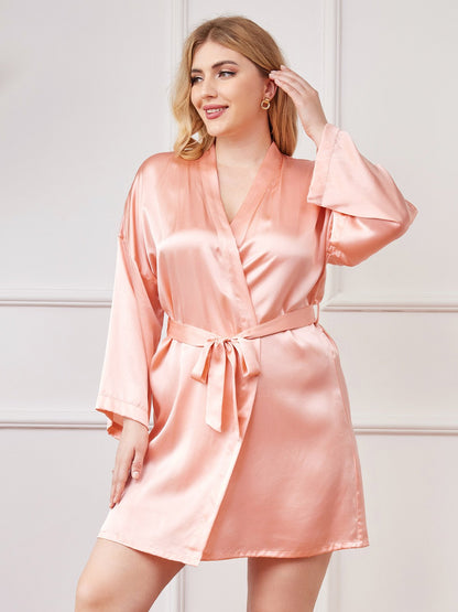 Glanzend Puur Zijden Kimono Badjas Plus Size voor Dames