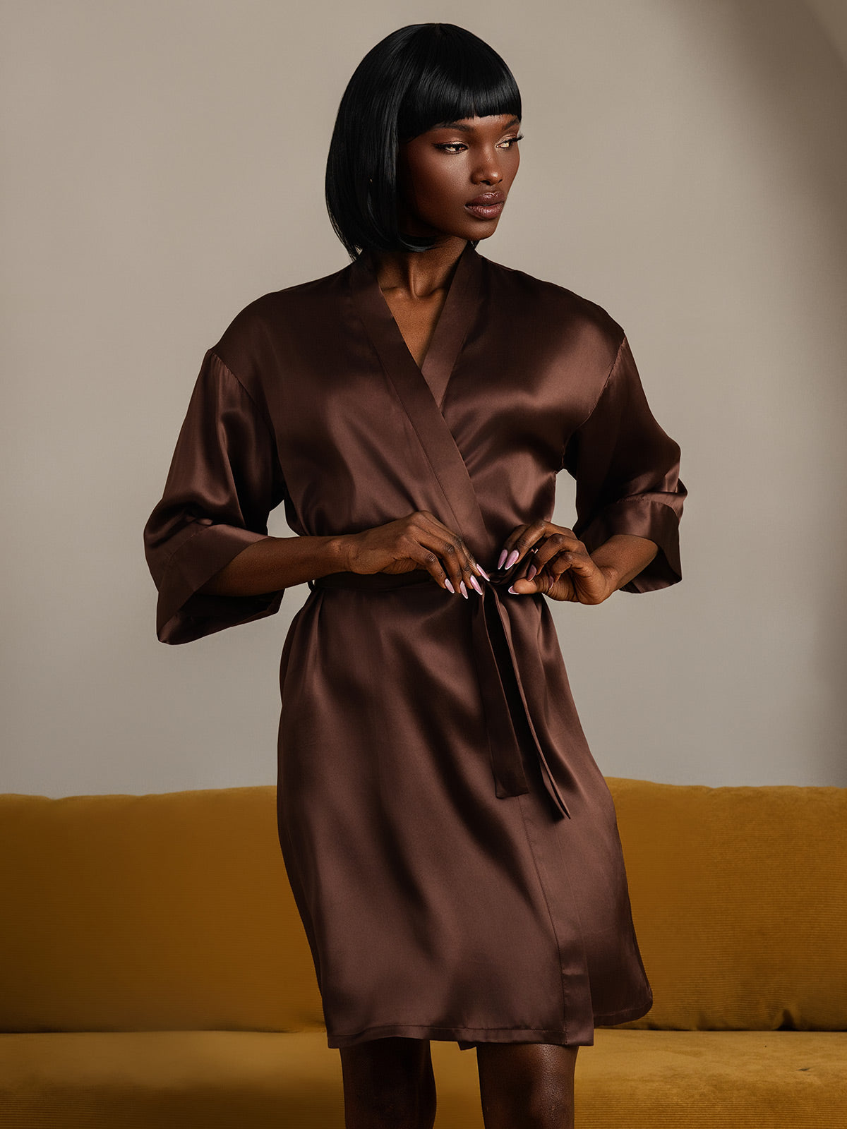 Peignoir de Nuit Kimono Enveloppante en Pure Soie pour Femme