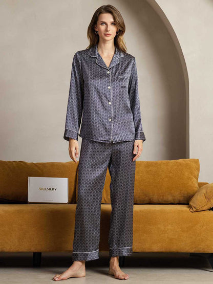 Klassieke Pyjama van Pure Zijde met Biesrand, 2-delig