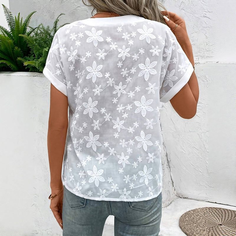 Blouse Décontractée Brodée De Fleurs