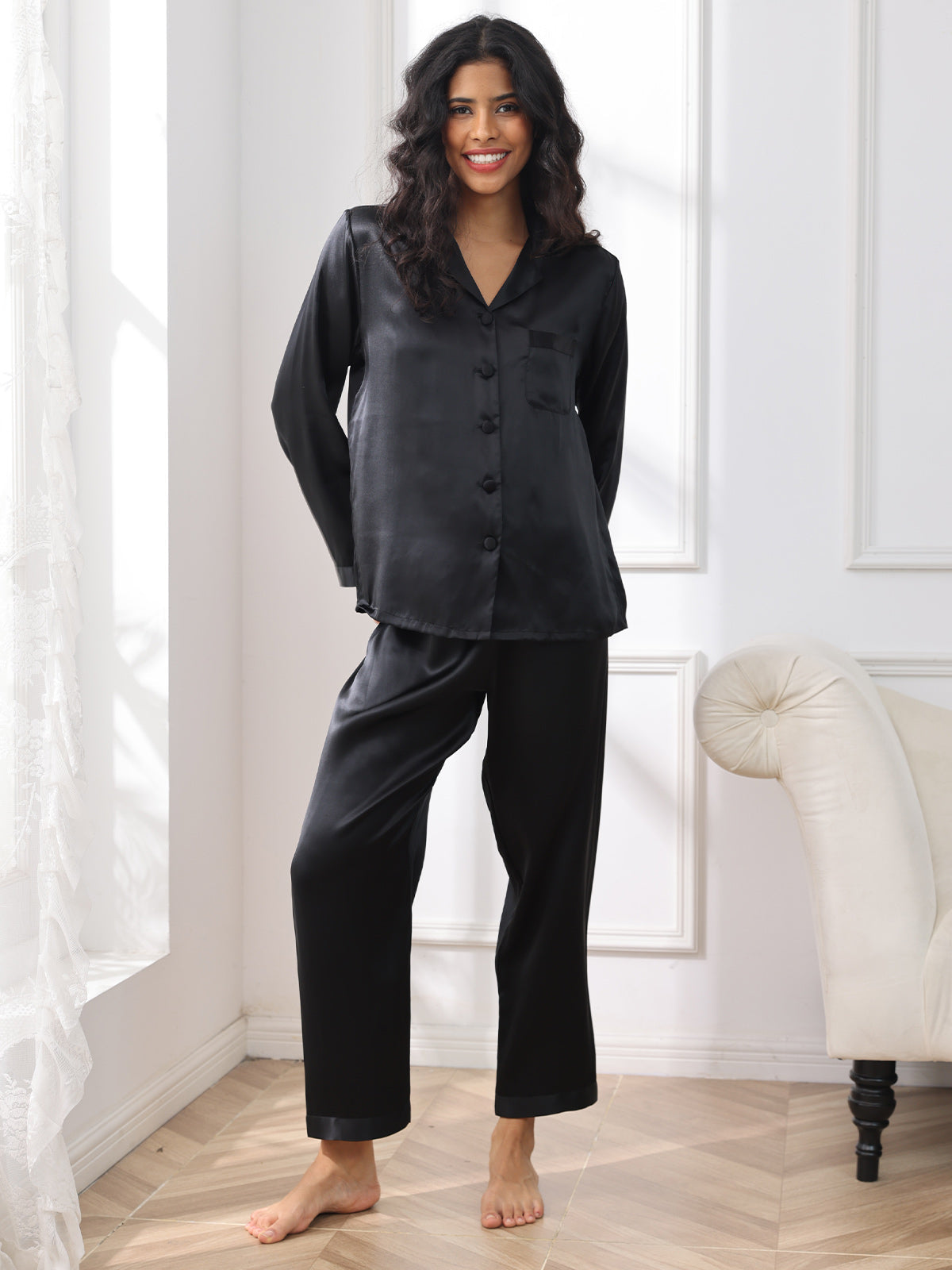 Femme Pyjamas Pure Soie Boutons