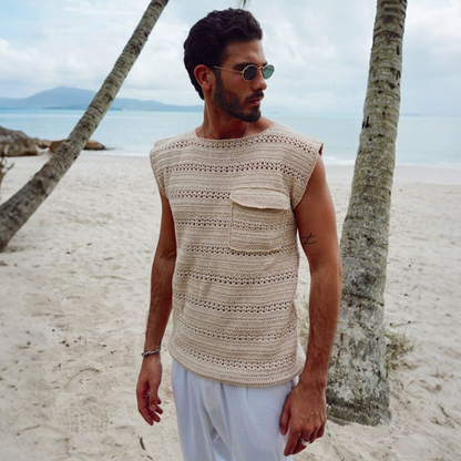 Men's Casual Elegant Solid Color Hollow Jacquard Loose Knitted Tank Top MTA0406G6M