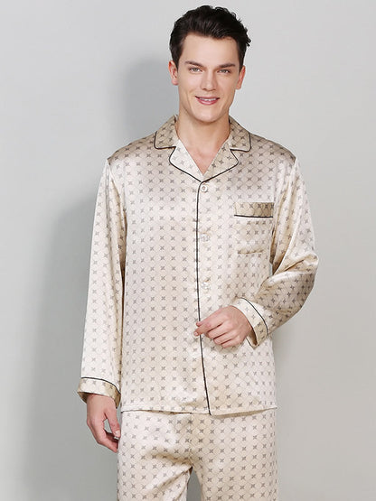 Pyjama en Pure Soie à Revers Imprimé pour Homme